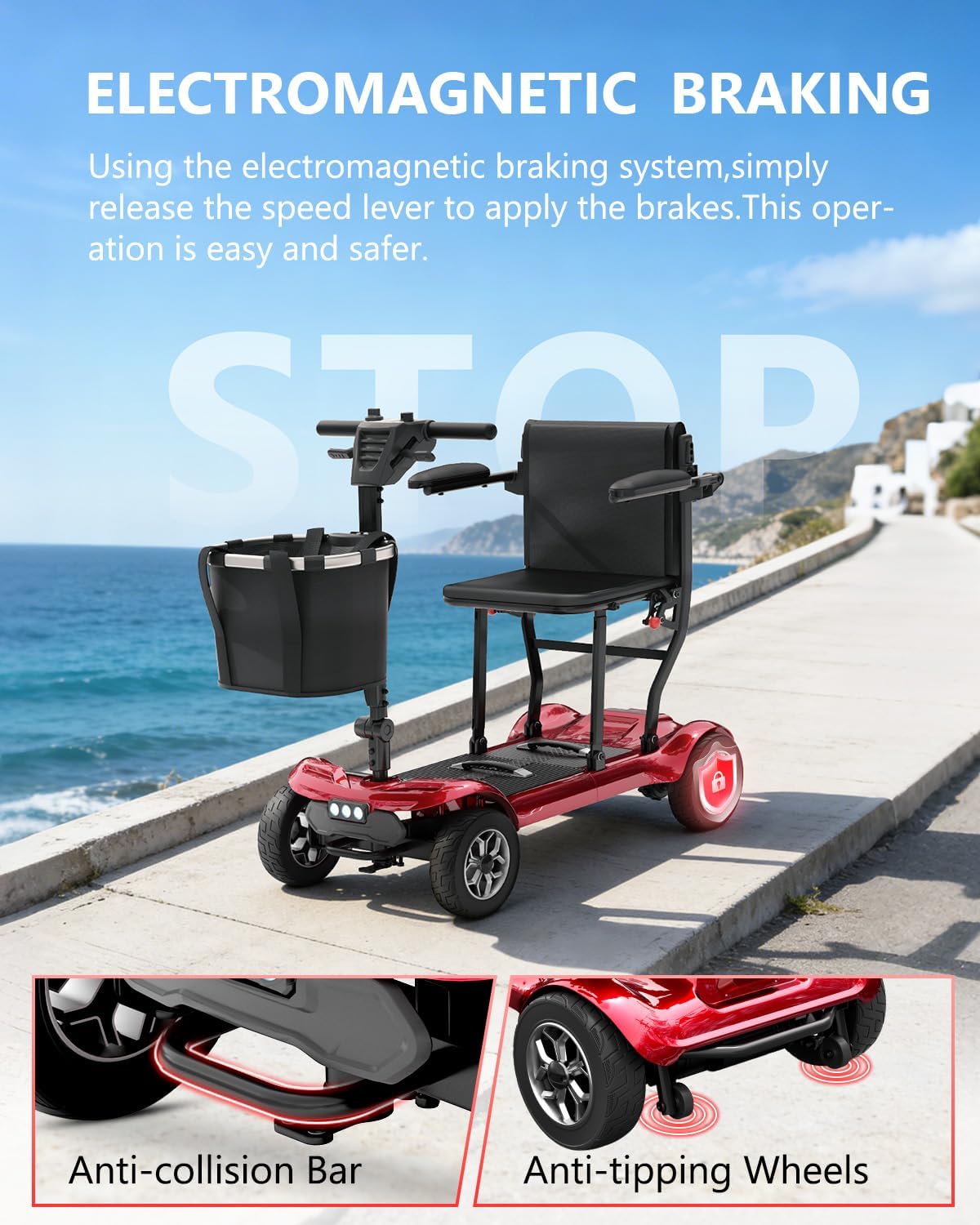 Folding Mobility Scooters for Adults Seniors - 23 Miles Long Range Travel Portable Powered 4 Wheel Electric Motorized Scooter, Cruise & Airport Approved, Removable Dual Batteries, 275 Lbs Capacity