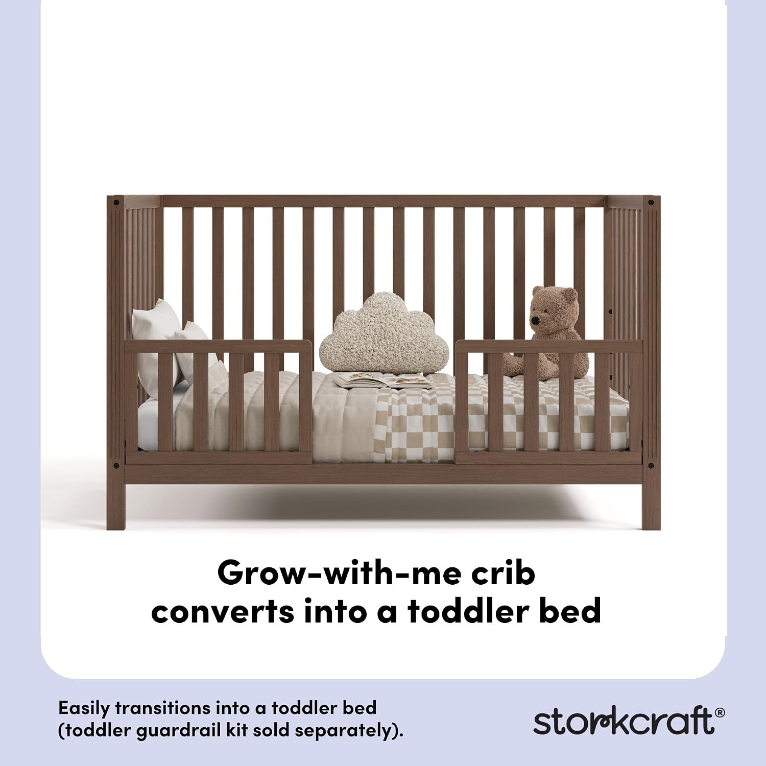 Storkcraft Morningside 5-in-1 Convertible Crib – GREENGUARD Gold Certified, Fits Standard Crib Mattress, Converts to Toddler Bed, Daybed and Full Bed, 4 Adjustable Mattress Heights (Hazelnut)