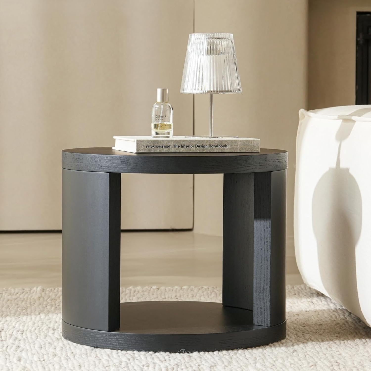 Round Nesting Coffee Table Set of 2, Black Coffee Table, 31.5' Large & 18' Small Low Tables with Wood Top, Center Table for Living Room, Bedroom, Minimalist Center Table Set