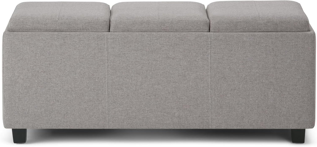 SIMPLIHOME Avalon Storage Ottoman - 42 inch Wide Upholstered Linen Look Fabric Rectangular Flip-Top Ottoman in Cloud Grey, Contemporary Coffee Table Ottoman for Living Room with Hidden Storage