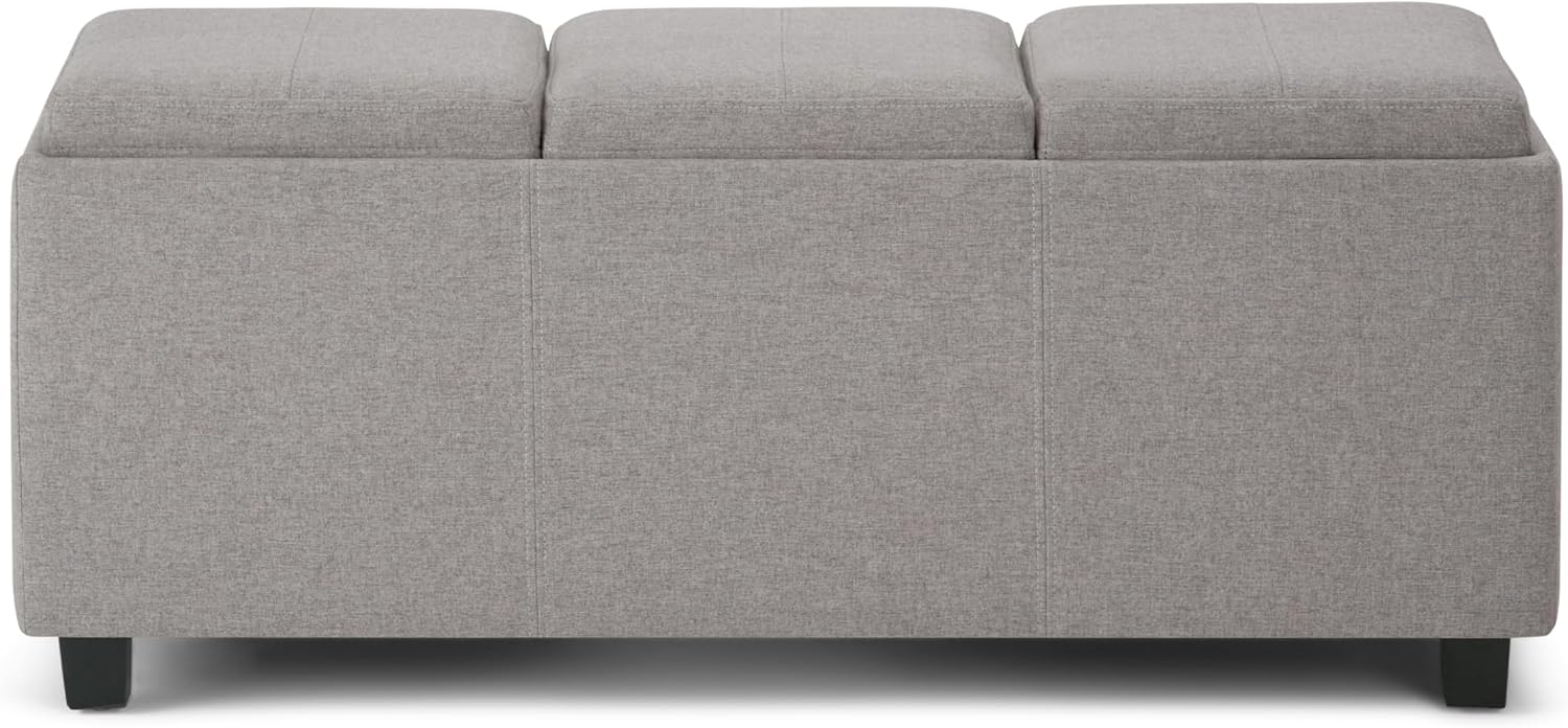 SIMPLIHOME Avalon Storage Ottoman - 42 inch Wide Upholstered Linen Look Fabric Rectangular Flip-Top Ottoman in Cloud Grey, Contemporary Coffee Table Ottoman for Living Room with Hidden Storage