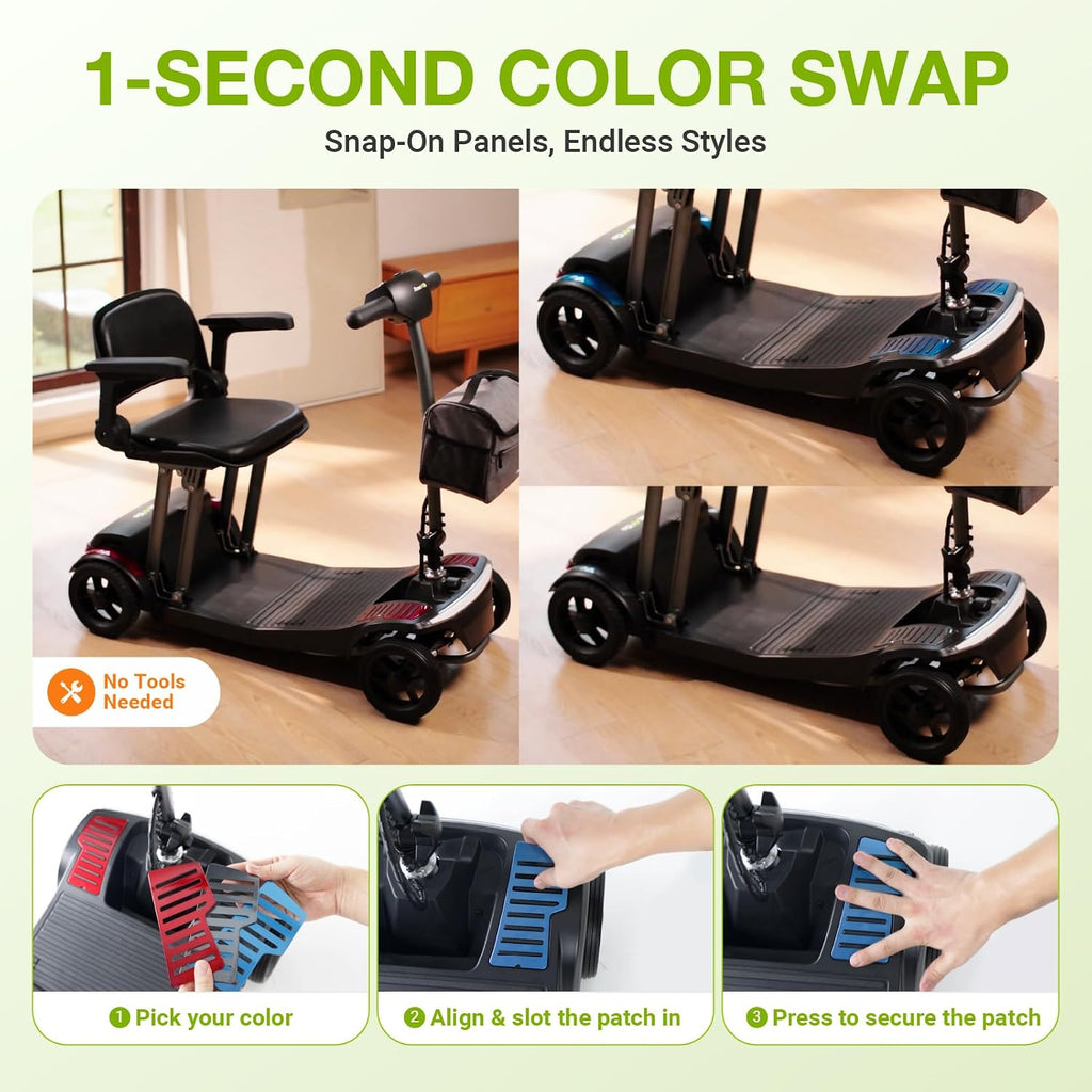ScootNGo Mobility Scooter for Seniors & Adults Foldable, Airline Approved, 44Lbs Lightweight 4 Wheel Electric Scooter, Portable for Travel, with Removable Battery & USB Port