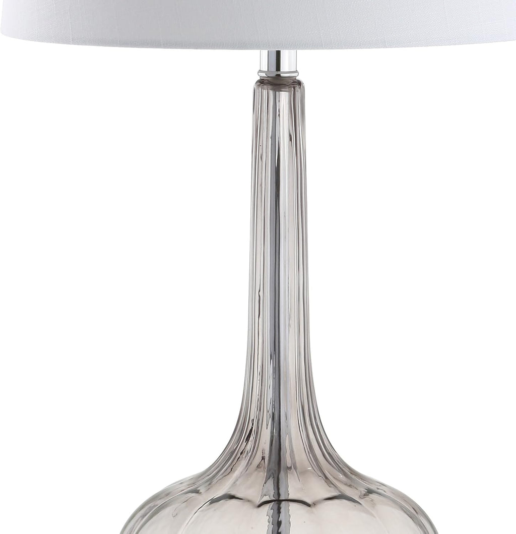 JONATHAN Y 28.5' Smoke Gray Glass Teardrop LED Table Lamp Set of 2 for Living Room Bedroom Nightstand, White Linen Shade Modern Transitional Bedside Desk Lamp (JYL1079D-SET2)