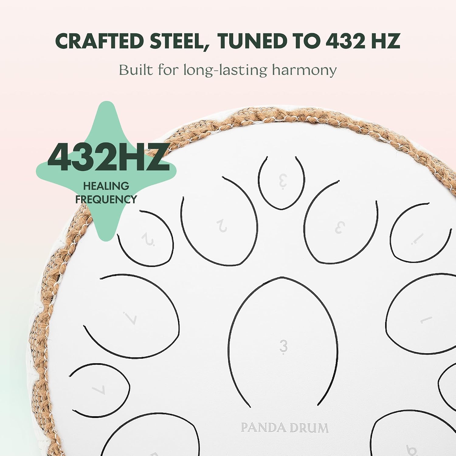 Panda Drum Pro (White) | Steel Tongue Handpan with Music Book, Mallets, Carrying Bag & Finger Picks | 15 inch, 432 Hz | Rain Drum for Inside & Outside | Calming Musical Instrument for Adults & Kids