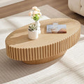 Wood Oval Coffee Table for Living Room Fluted Coffee Table with Pedestal 43.7' Modern Olive-Shaped Center Table for Apartment Easy Assembly Natural Wood