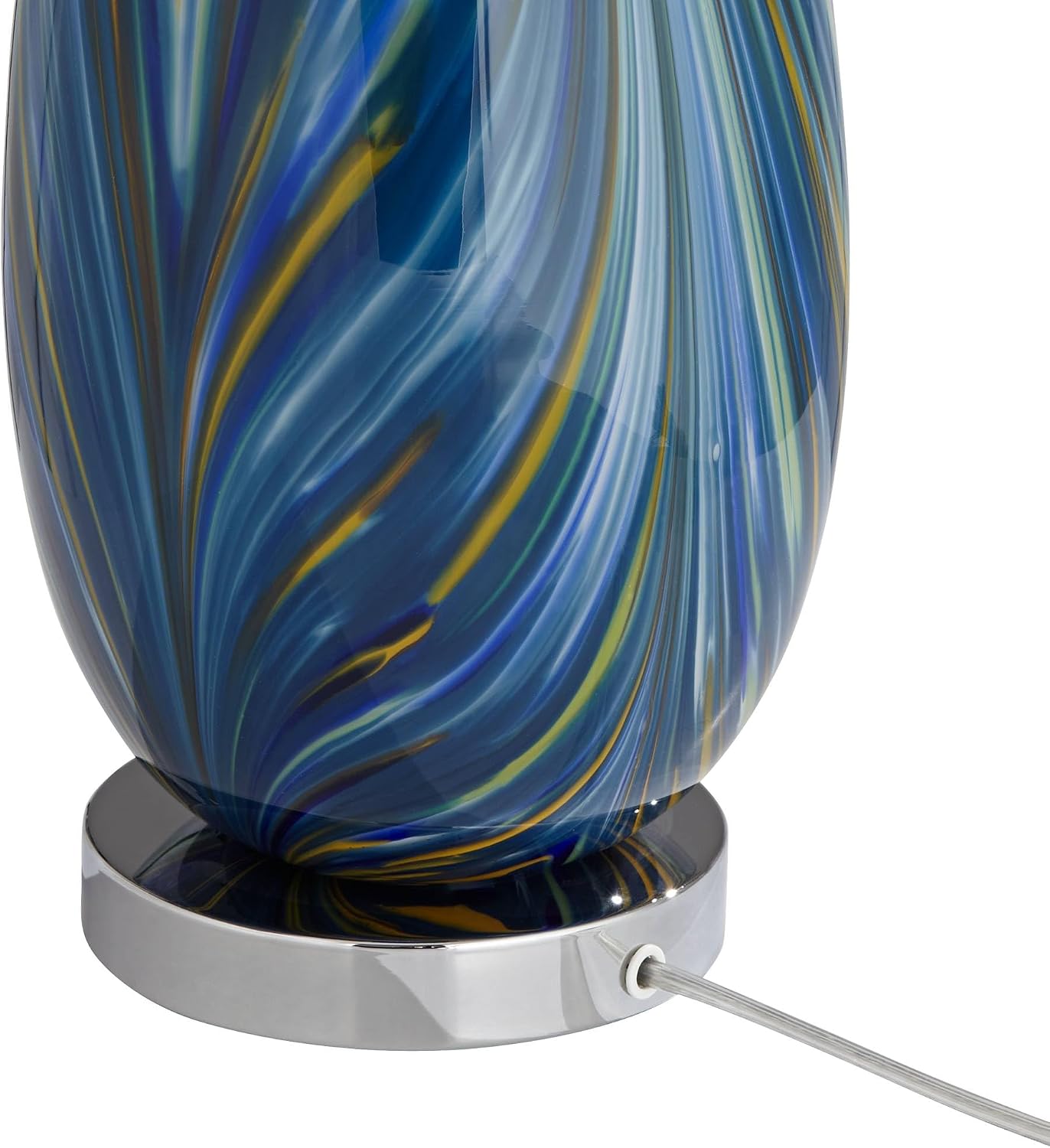 Possini Euro Design Pablo Modern Style Table Lamp with Clear Square Riser 28.5' Tall Multi Blue Art Glass White Drum Shade for Living Room Bedroom House Bedside Nightstand Home (Color May Vary)