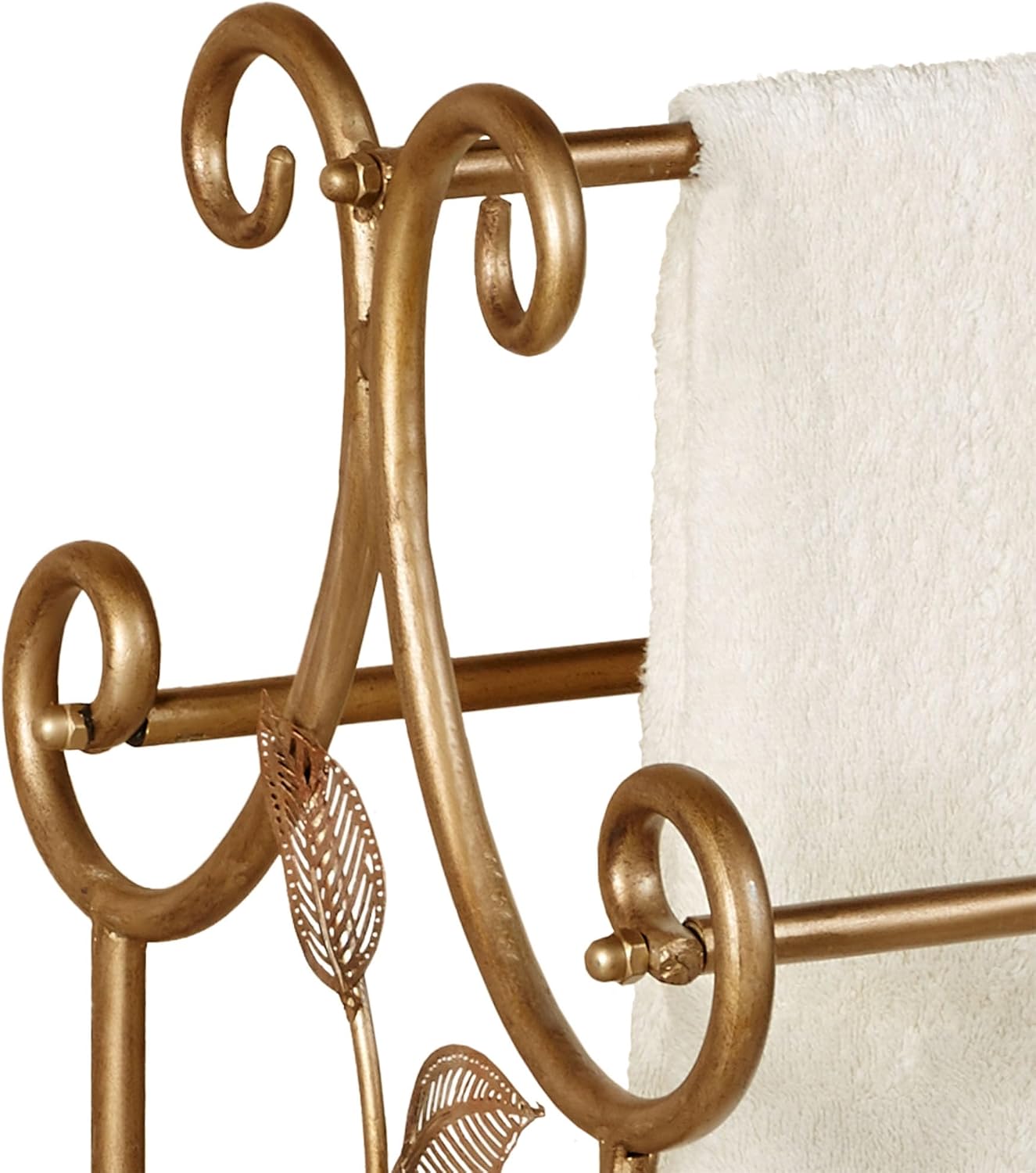 Touch of Class Eden Towel Rack Stand, Champagne Bronze | Metal, Freestanding Bathroom Towel Holder, Three Bar Storage, Nature Inspired Leaf Design, Powder Coated