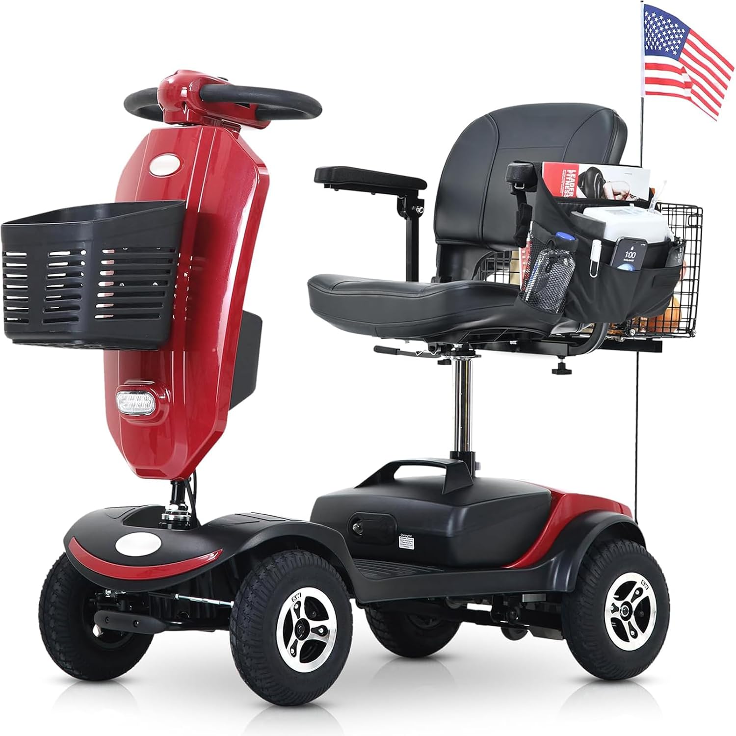 Mobility Scooters for Seniors & Adults 400 Lb Weight All Terrain,Heavy Duty 4 Wheel Foldable Powered Scooter,Portable Disability Mobile Electric Wheelchair,Luxury Seat and w/Led Lights,red