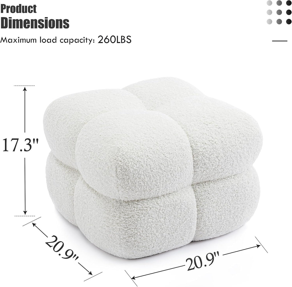 ONEVOG 21' Cream White Modern Ottoman, Square Fuzzy Couch Sherpa Pouf Ottoman, Tufted Fluffy Boucle Fabric Foot Stools, Upholsered Footrest & Coffee Table for Living Room Bedroom, Cute Pouf Home Decor