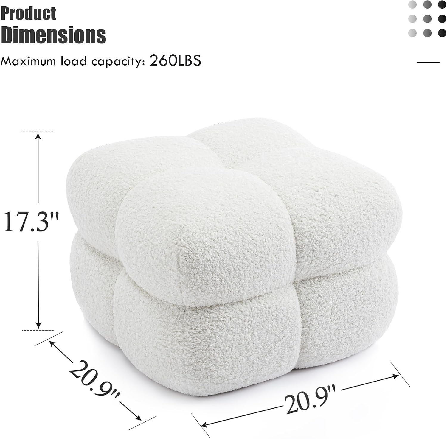 ONEVOG 21' Cream White Modern Ottoman, Square Fuzzy Couch Sherpa Pouf Ottoman, Tufted Fluffy Boucle Fabric Foot Stools, Upholsered Footrest & Coffee Table for Living Room Bedroom, Cute Pouf Home Decor