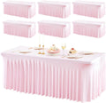 PARTISKY 6 Pack Pink Table Cover for Rectangle Tables 8ft,One-Piece Spandex Elastic Table Cloth with Skirt for Wedding Folding Table Banquet Baby Shower & Birthday Parties