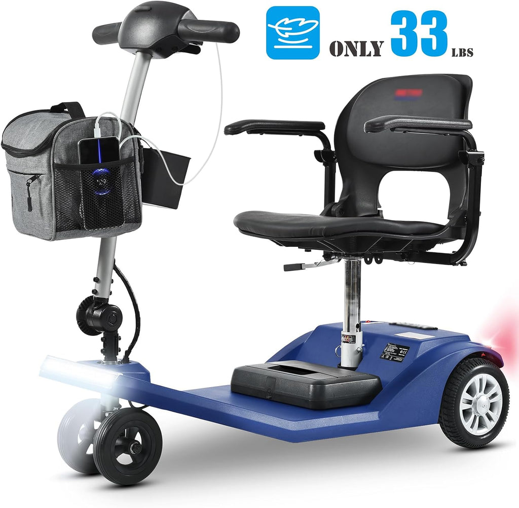 Mobility Scooters for Seniors & Adults 350 Lb Weight All Terrain,Lightweight 4-Wheel Powered Mobile Scooter,Foldable Disability Electric Wheelchair,Luxury Seat,w/Led Lights,15Miles,5MPH,Blue