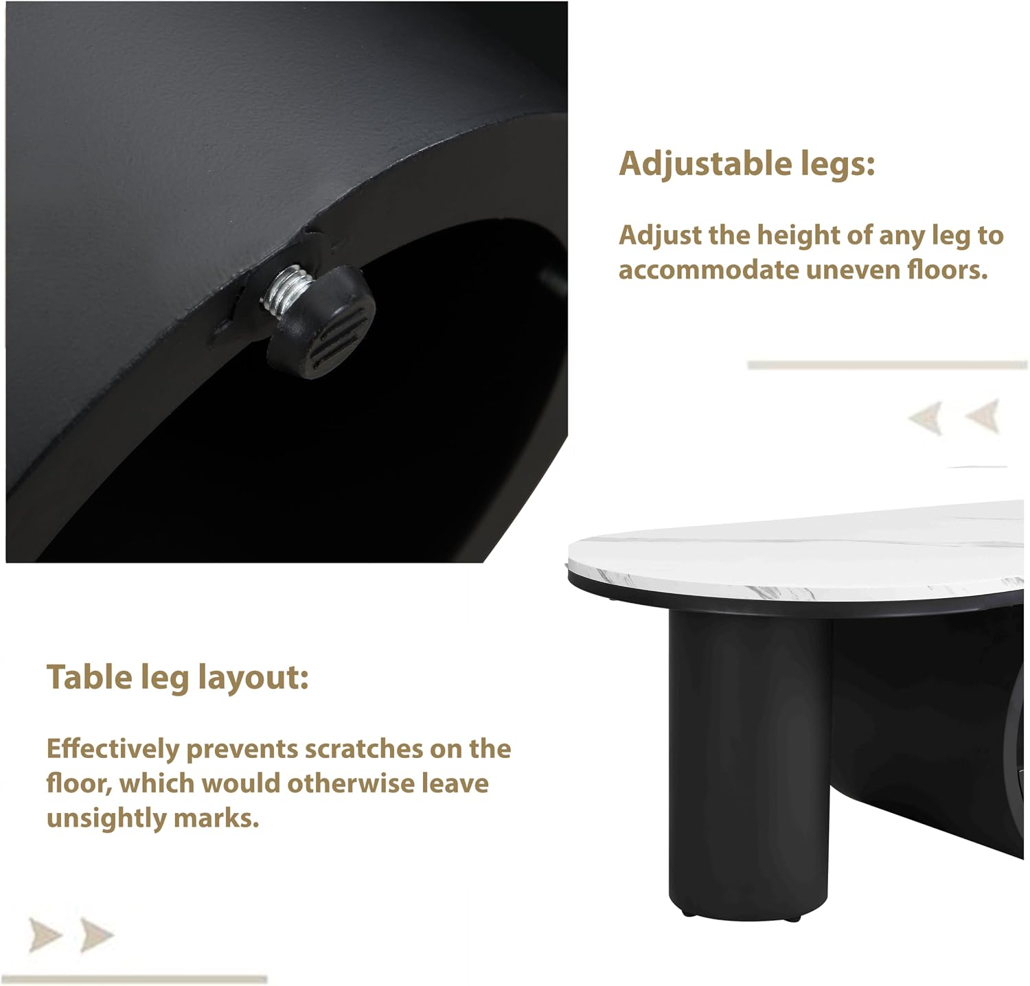 Luxury Faux Marble Oval Coffee Table, 47'' Modern Living Room Table with Storage Drawer, Wooden White MDF Top & Black Metal Base, Large Center Tables for Home Apartment