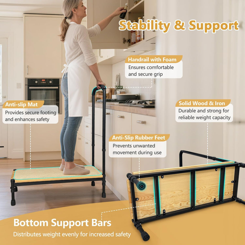 Bed Step Stool with Adjustable Handle for Elderly, Medical Step Stool for Bedside for Adults, 31.5' Long Safety Step Platform, Bed Stool for High Beds, Heavy Duty SUV Stepping Stool with Anti-Slip Mat