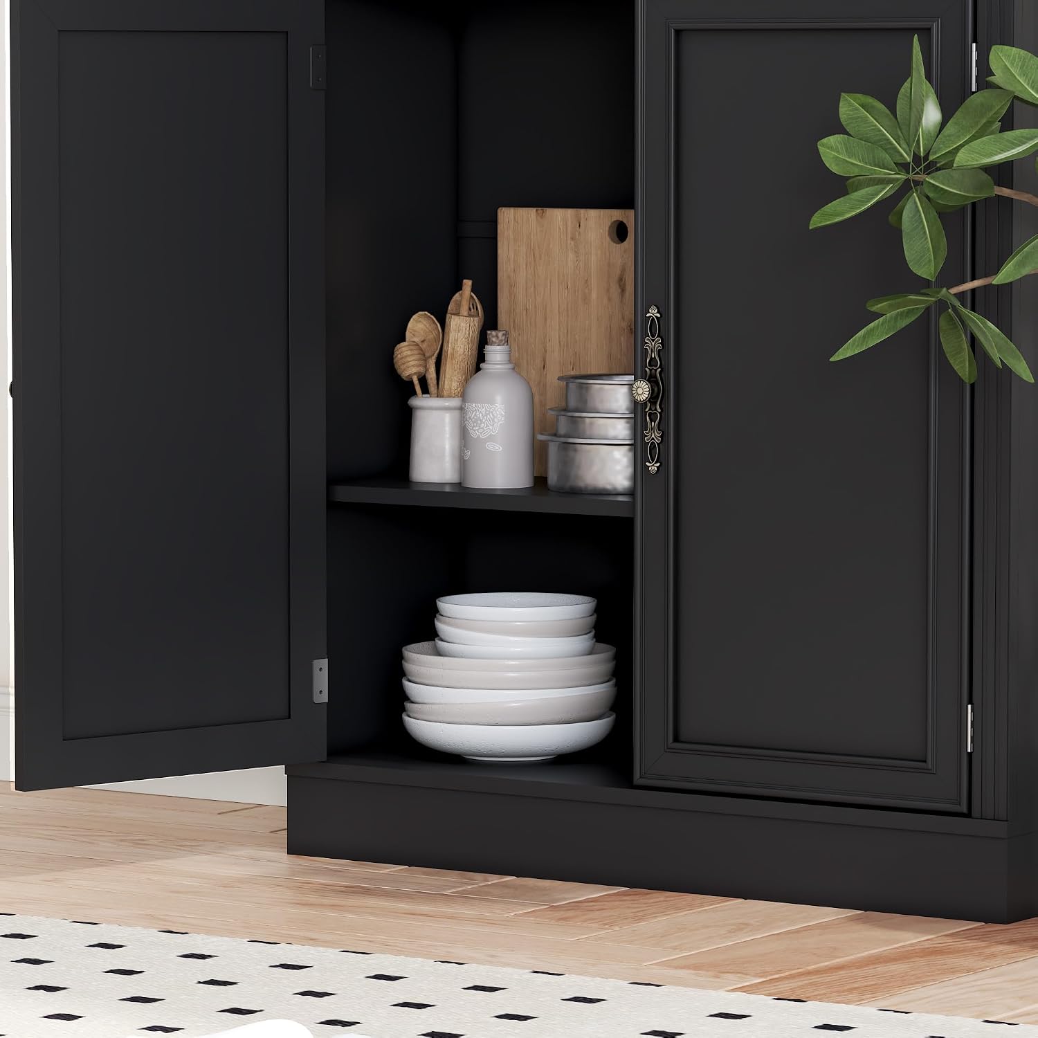 BORNOON 70.1' Tall Bookshelf with Cabinet, 5-Tier Floor Standing Bookcase with Doors & Adjustable Shelves, 31.5' Wide Storage Shelf, Metal Handles, Modern Organizer for Home Office, Living Room