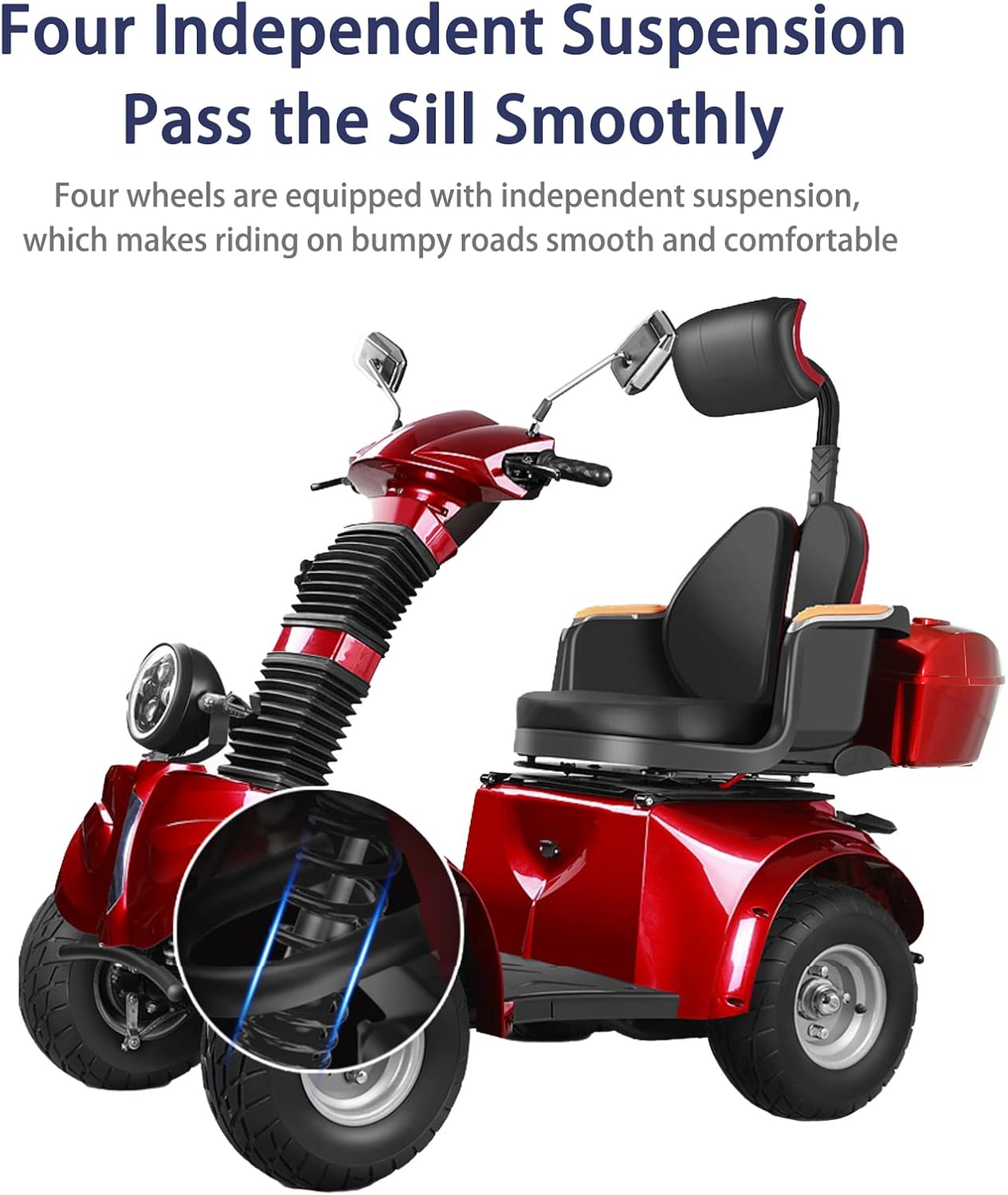Heavy Duty 4 Wheels Mobility Scooter, All Terrain Electric Mobility Scooters for Seniors and Adults, 1000W Motor, Fat Tire, Adjustable Handle and Seats, 500lbs Capacity, 31-36 Miles of Range