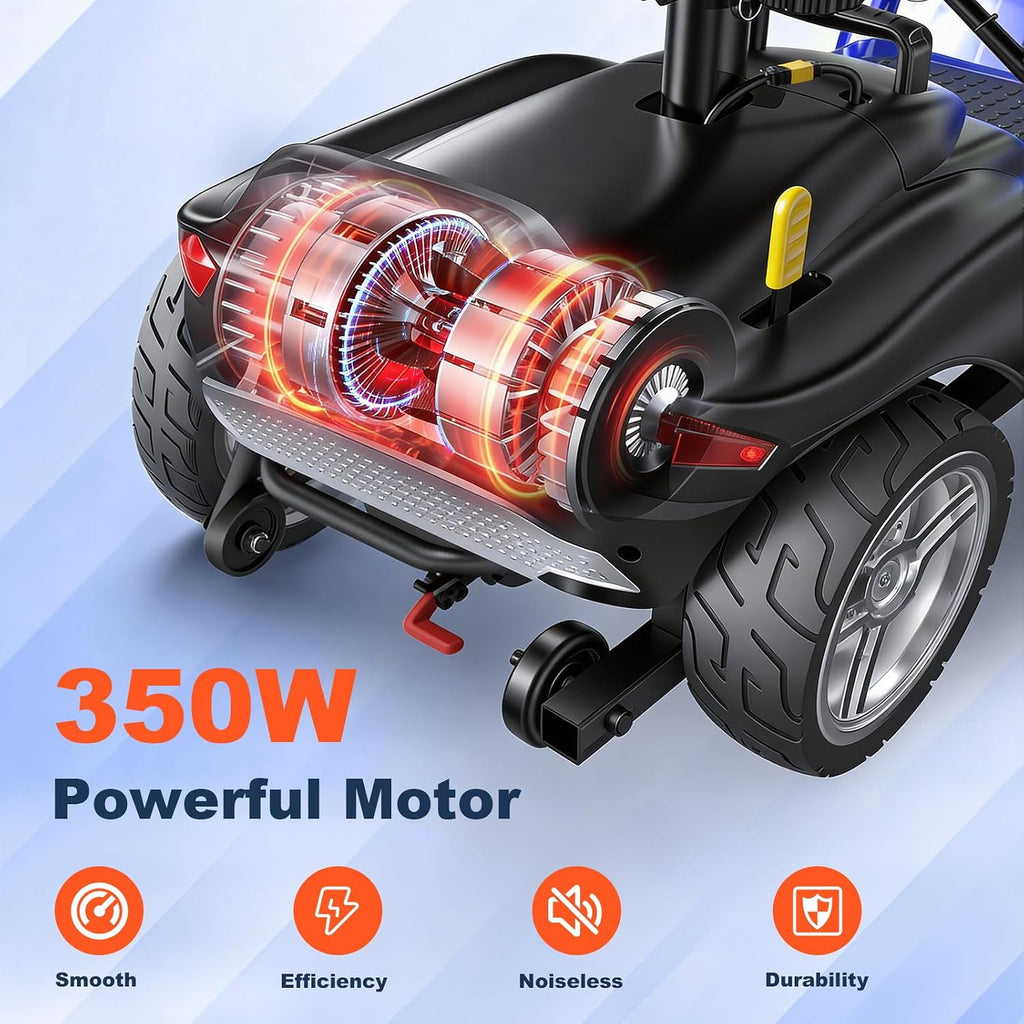 15/25/30/50Miles Eldryvon 4 Wheels Electric Mobility Scooter for Seniors, Dual Basket, 350W Powered Wheelchair with Rotating Seat, Mirrors, Foldable Motorized Scooter for Adults (Blue, 30Miles)