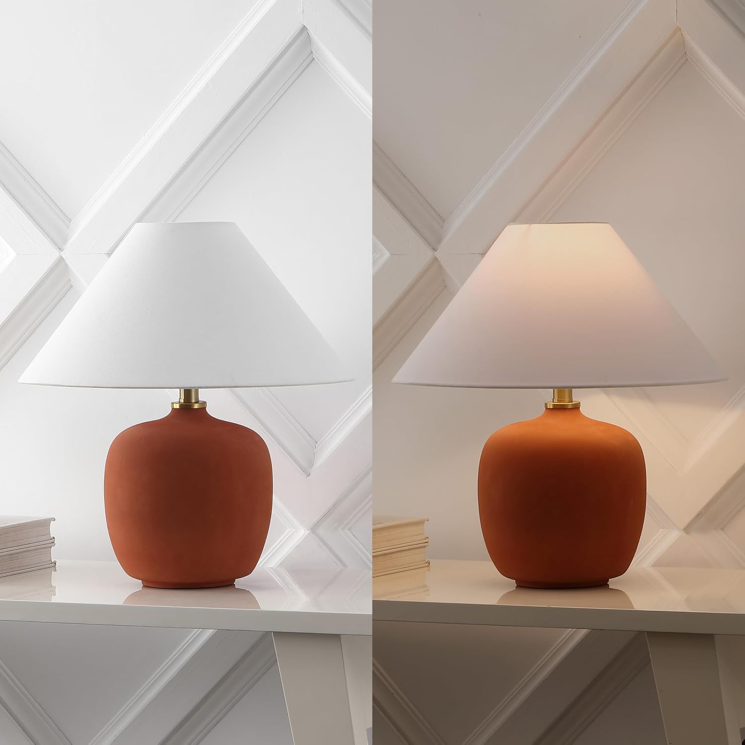 JONATHAN Y 18.25' Matte Wine Red Minimalist Table Lamps Set of 2 for Bedroom, White Linen Shade, Modern Scandinavian Bedside Lamps for Living Room Nightstand, LED Bulbs Included (JYL5600C-SET2)