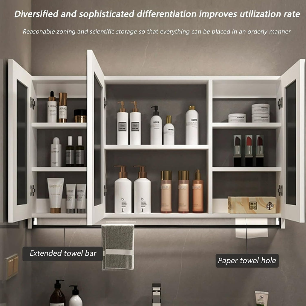 Smart medicine cabinet with mirror and led lights,bathroom vanity mirror with storage,One-click defogging,Rectangular Medicine Cabinets with Towels Bar,Medicine Cabinet Wall Mounted Touch Switch ( Col