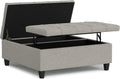 SIMPLIHOME Harrison Large Coffee Table Storage Ottoman - 40 inch Wide Upholstered Linen Look Fabric Square Lift-Top Ottoman in Cloud Grey, Transitional Bench for Living Room with Sturdy Base