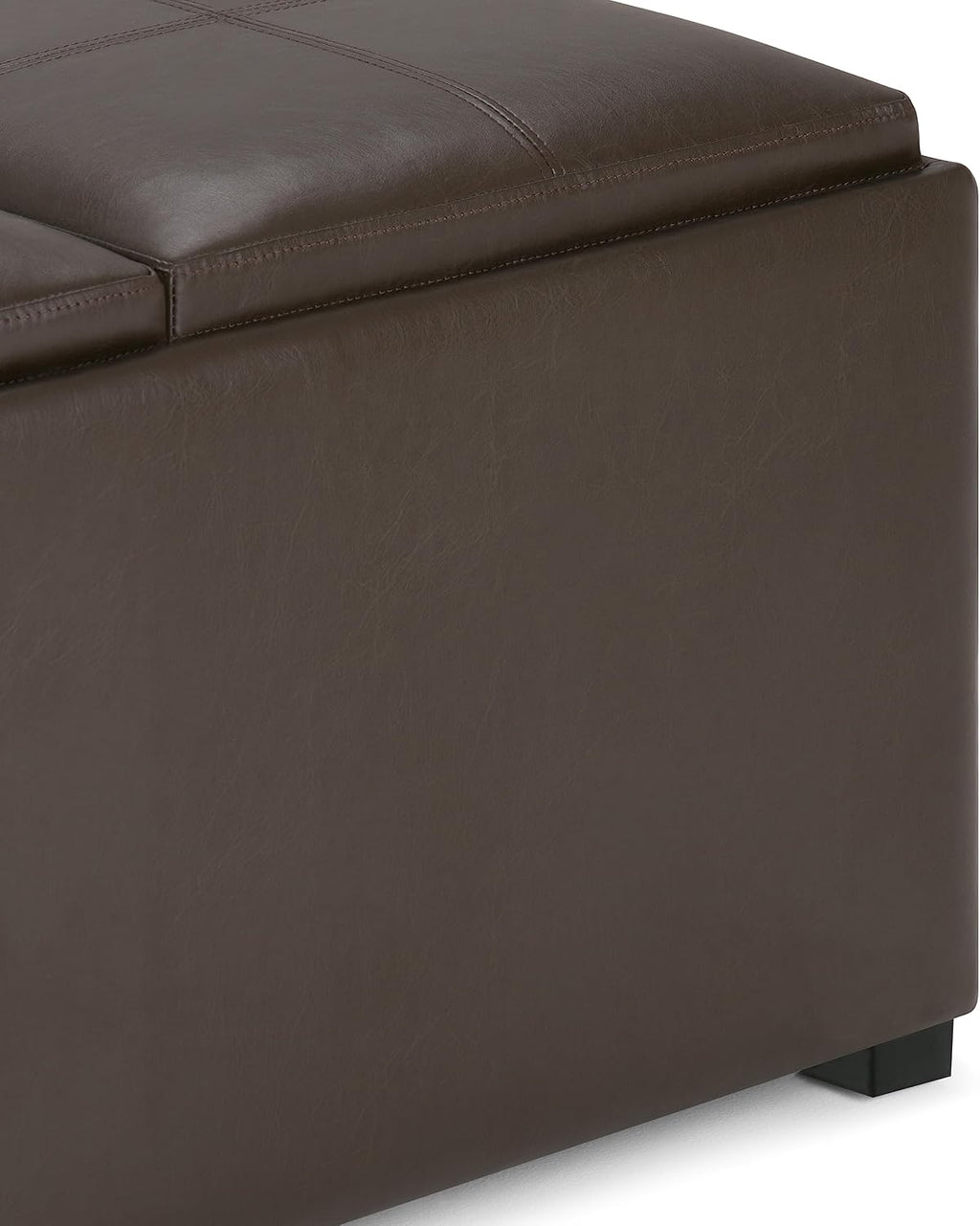 SIMPLIHOME Avalon 35 inch Wide Contemporary Square Coffee Table Storage Ottoman in Chocolate Brown Vegan Faux Leather, Assembled, For the Living Room and Bedroom