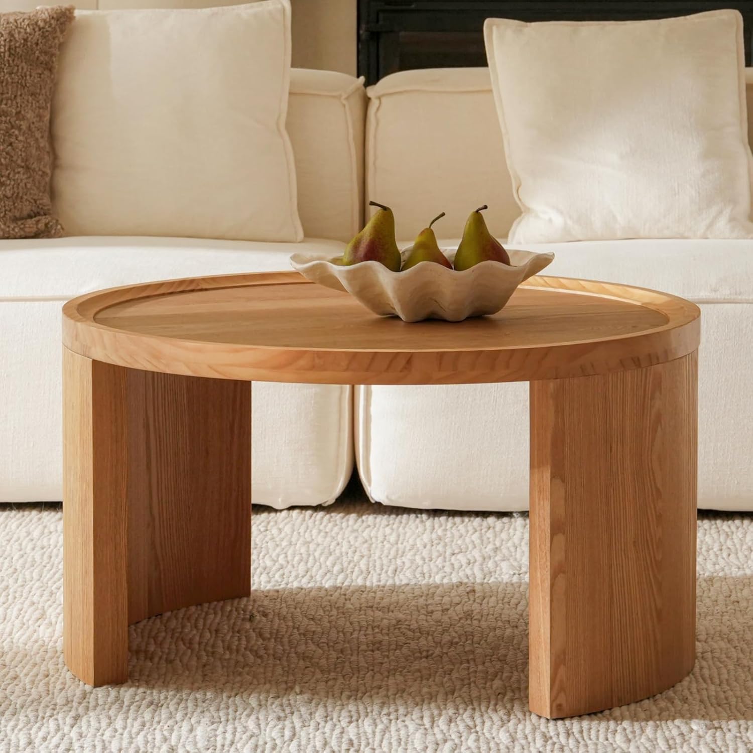 Round Nesting Coffee Table Set of 2, Brown Coffee Table, 31.5' Large & 18' Small Low Tables with Wood Top, Center Table for Living Room, Bedroom, Minimalist Center Table Set