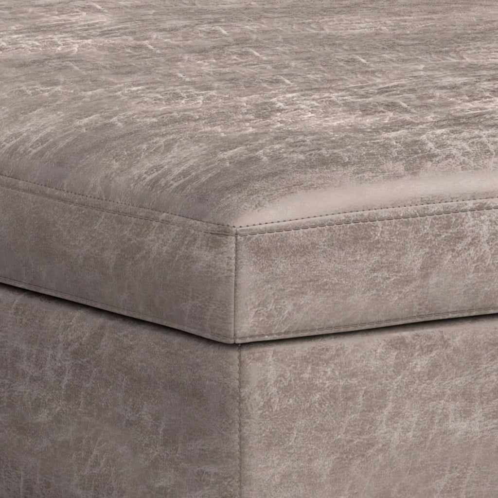 SIMPLIHOME Owen XL Square Coffee Table Storage Ottoman - 40 inch Wide Upholstered Vegan Leather Lift-Top Ottoman in Distressed Grey Taupe, Mid-Century Modern Ottoman for Living Room with Storage