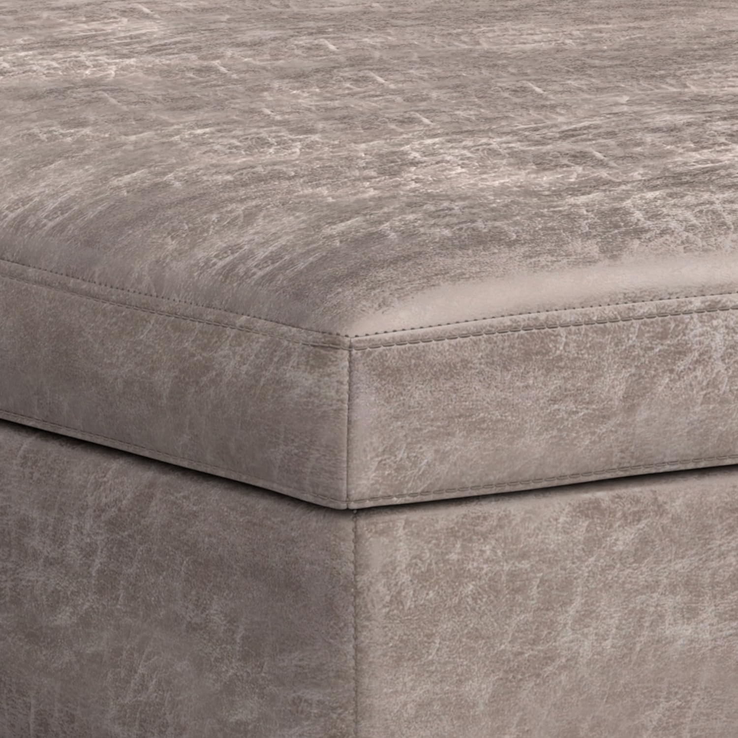 SIMPLIHOME Owen XL Square Coffee Table Storage Ottoman - 40 inch Wide Upholstered Vegan Leather Lift-Top Ottoman in Distressed Grey Taupe, Mid-Century Modern Ottoman for Living Room with Storage