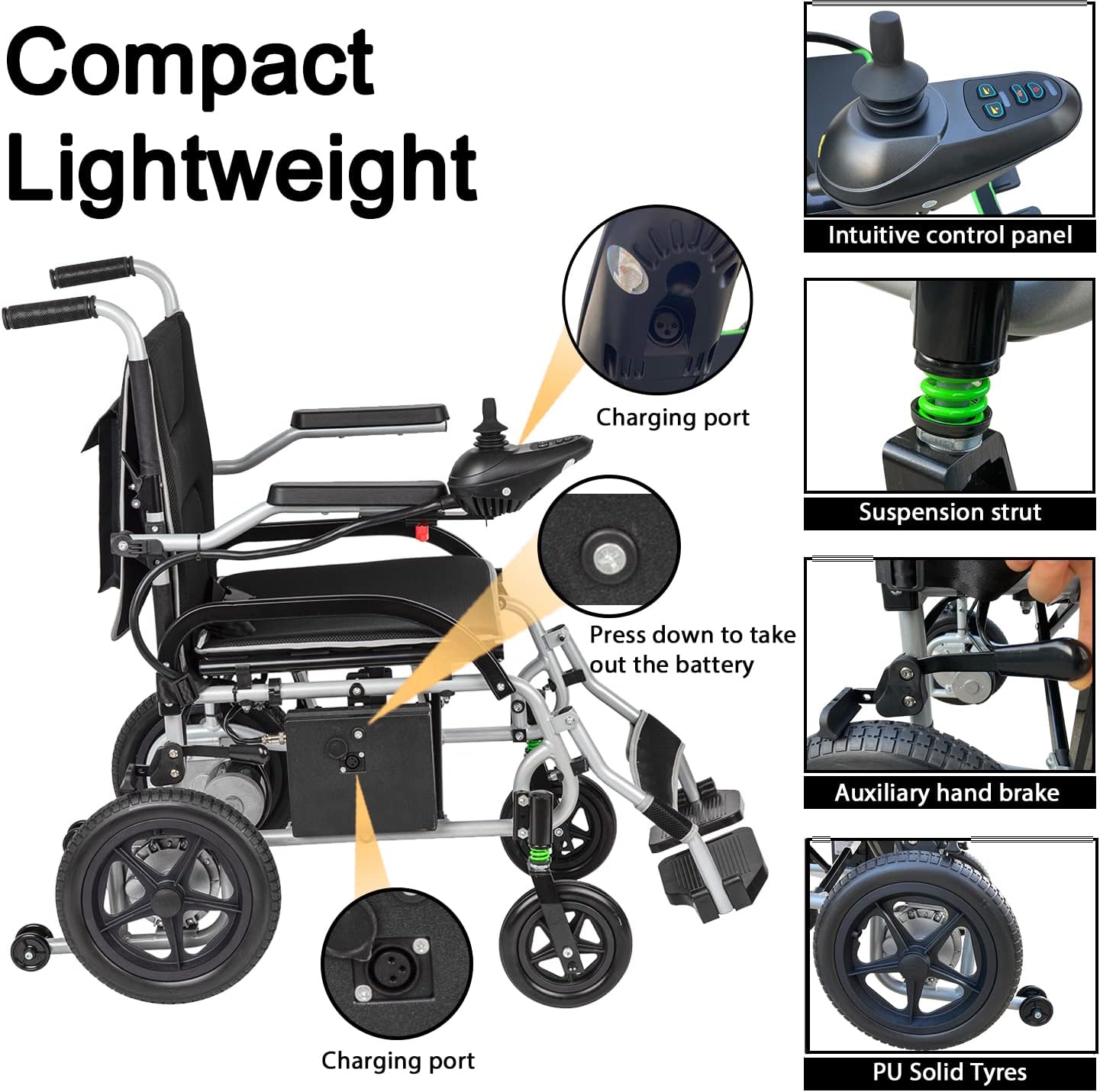 Electric Wheelchair, Lightweight 37.5 lbs,Dual180W Motor Power,10AH Battery,12 Miles Range for Adults, Foldable Lightweight Electric Wheelchairs with Seatbelt, Max Capacity:265 lbs