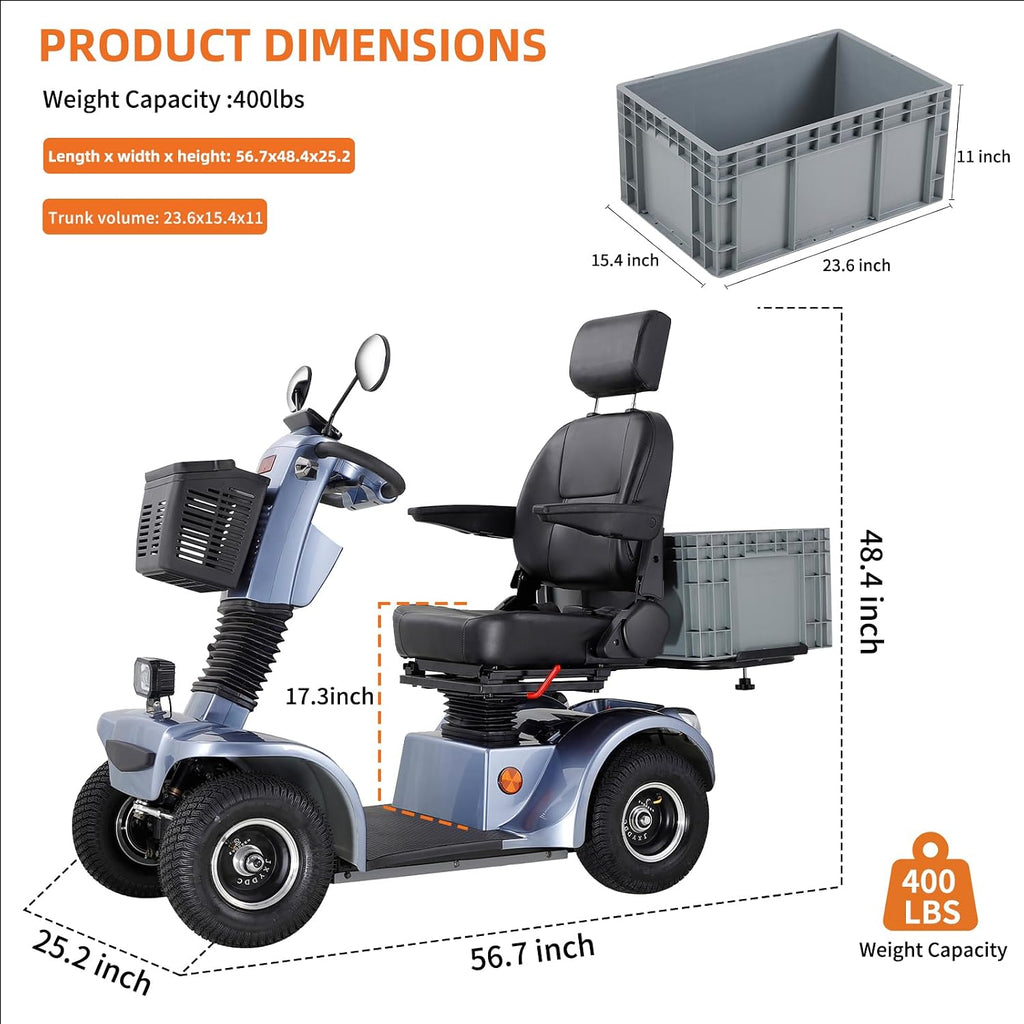 All Terrain Mobility Scooter for Seniors,Heavy-Duty 4 Wheel Mobility Scooters Mobility Scooter,Handicap Scooters for Adults with 3-Speed Travel Long