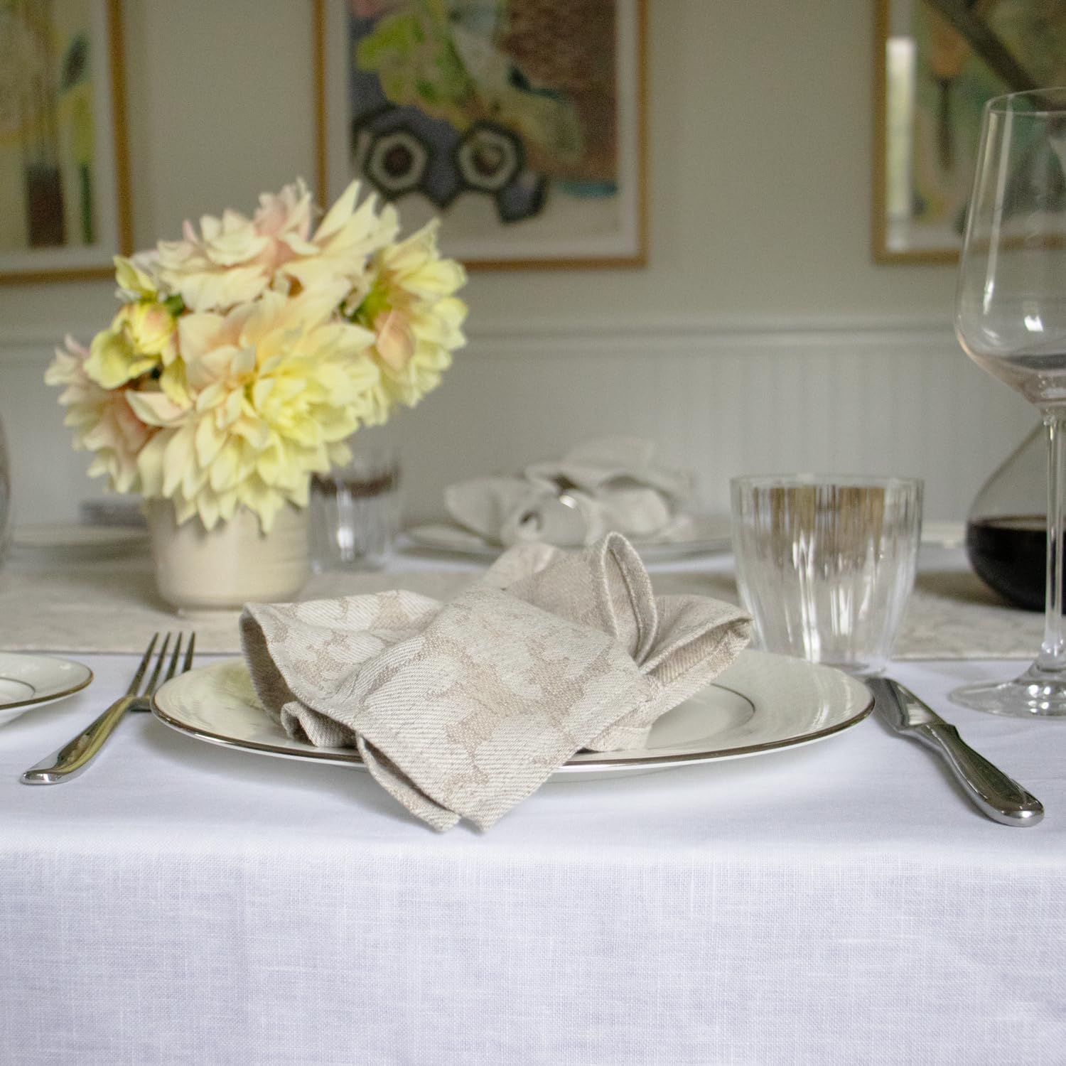 Huddleson White Round Linen Tablecloth 68' Round Luxury Italian Linen Circular Table Cloth Sewn in US