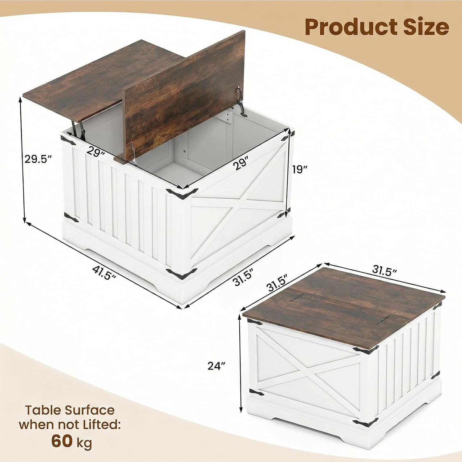 Giantex Farmhouse Lift Top Coffee Table, 31.5' Square Wood Center Table with Large Hidden Storage Compartment & Hinged Lift Top, Accent Cocktail Tea Table, Rustic Living Room Tables (Rustic Brown)