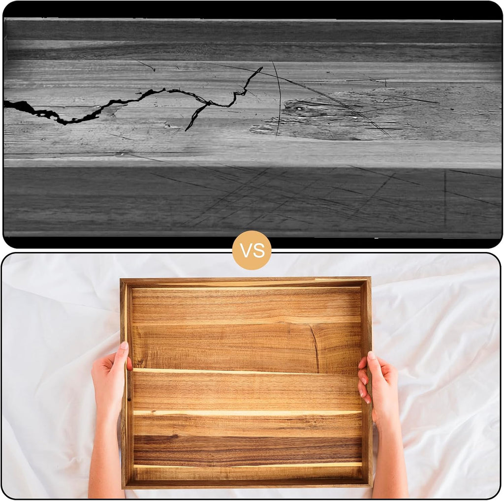 30'' Extra Large Square Wood Tray - Acacia Wood Ottoman Tray with Handles, Rustic Serving Tray for Living Room, Kitchen and Coffee Table, Wooden Trays for Ottoman,Ottoman Table Topper