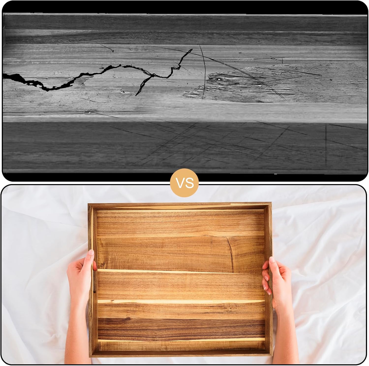 30'' Extra Large Square Wood Tray - Acacia Wood Ottoman Tray with Handles, Rustic Serving Tray for Living Room, Kitchen and Coffee Table, Wooden Trays for Ottoman,Ottoman Table Topper