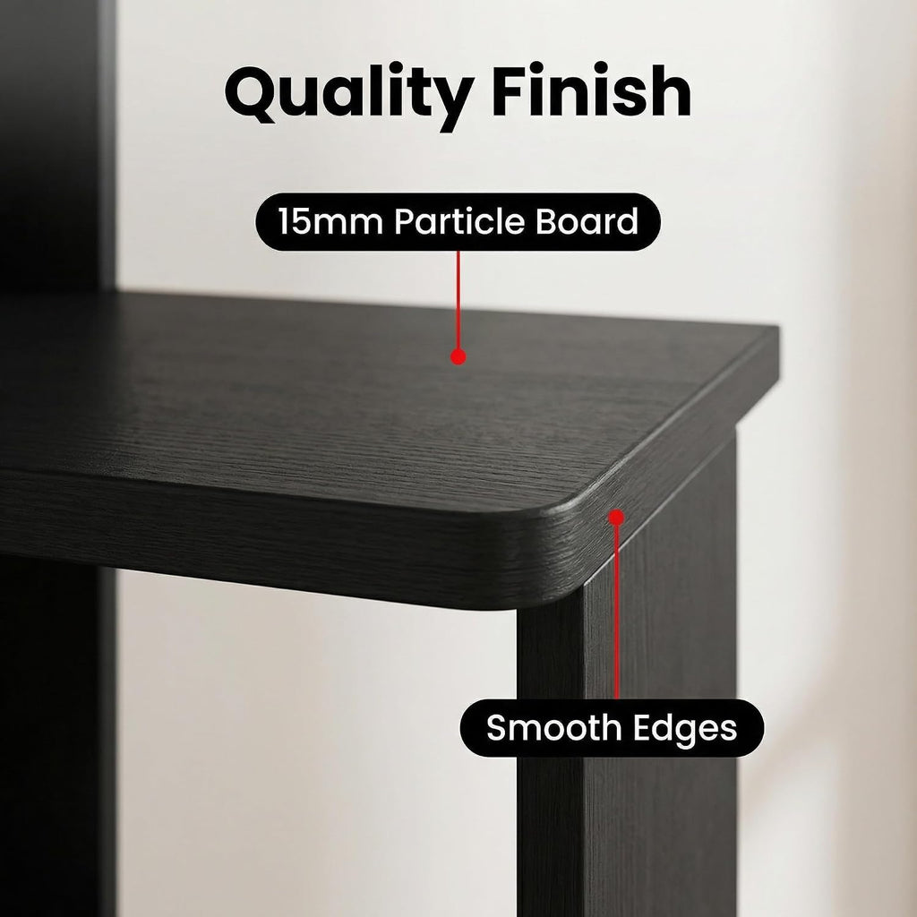 Corner Bookshelf, 5 Tier Tall Corner Bookcase with LED Lights, Freestanding L Shaped Open Display Shelf for Living Room, Bedroom, Home Office (Black)