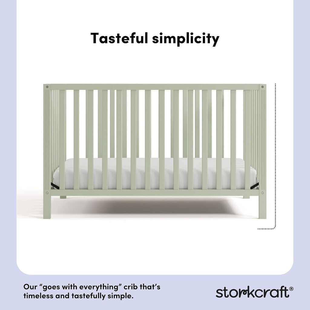 Storkcraft Morningside 5-in-1 Convertible Crib – GREENGUARD Gold Certified, Fits Standard Crib Mattress, Converts to Toddler Bed, Daybed and Full Bed, 4 Adjustable Mattress Heights (Sage)