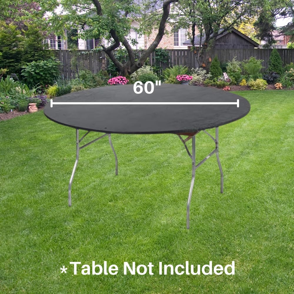 Kwik-Covers 60' Black Round Fitted Plastic Table Covers, Bundle of 20 with Two Hundred Eighty (280) Ohm Commerce Paper Napkins - Indoor or Outdoor Fitted Table Covers (Table NOT Included)