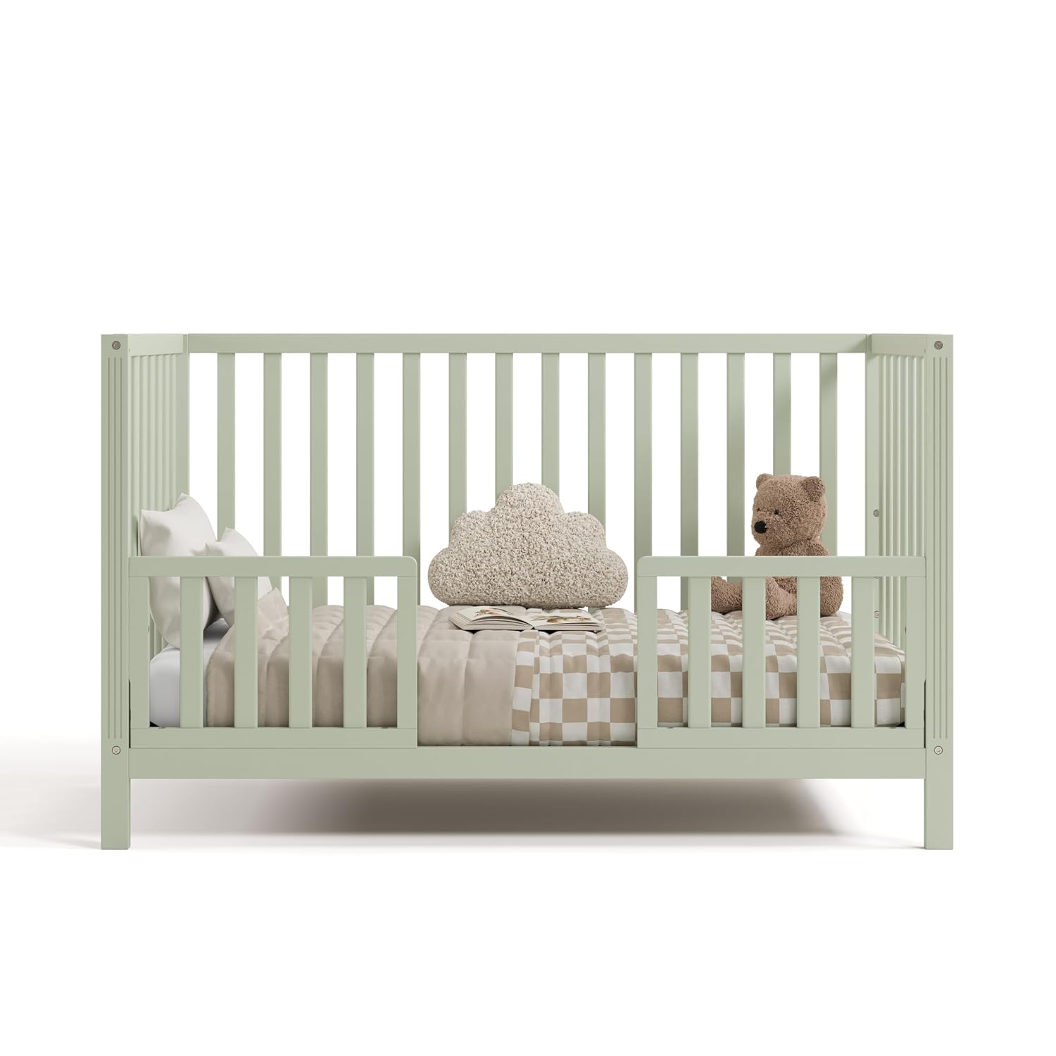 Storkcraft Morningside 5-in-1 Convertible Crib – GREENGUARD Gold Certified, Fits Standard Crib Mattress, Converts to Toddler Bed, Daybed and Full Bed, 4 Adjustable Mattress Heights (Sage)