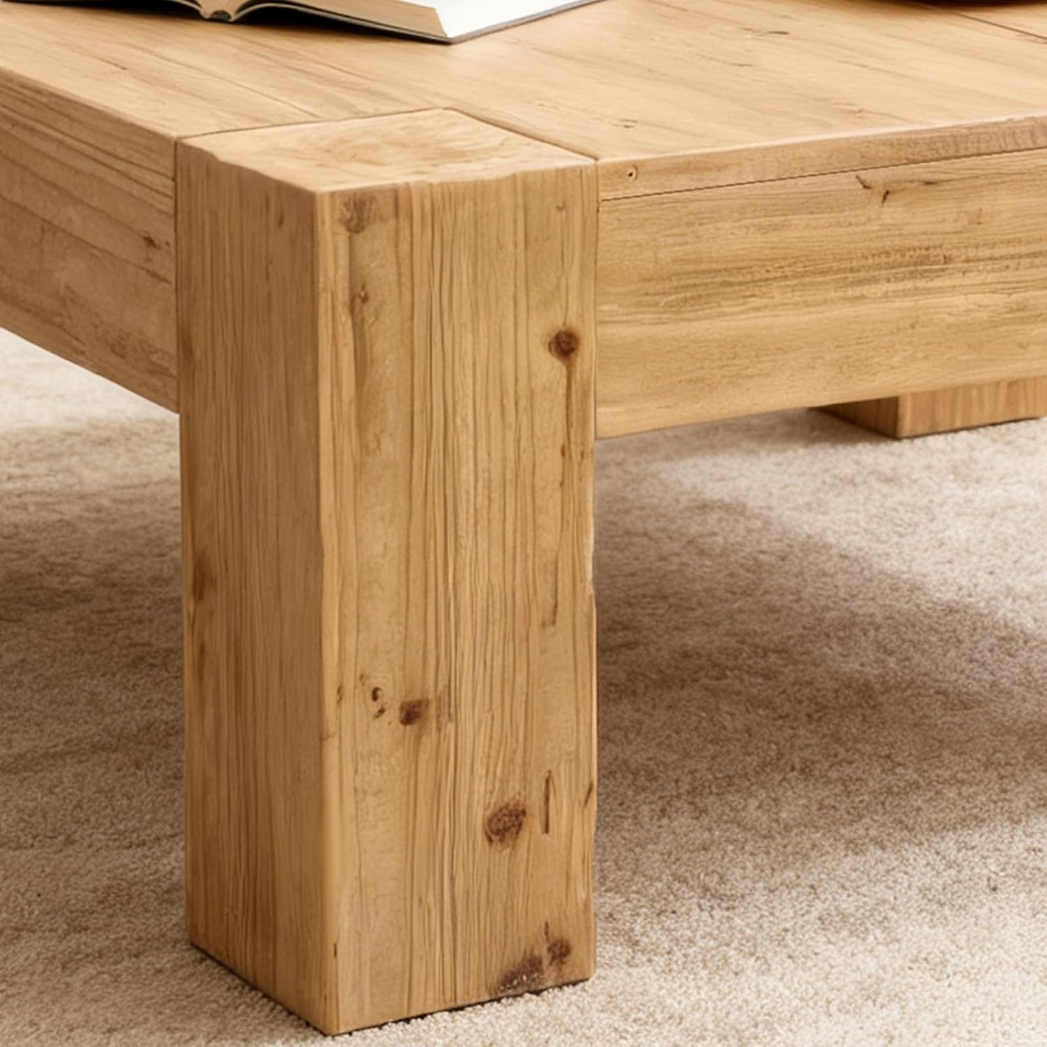 39.4' Square Coffee Table, Farmhouse Solid Wood Coffee Table with Sturdy Base, Mid-Century Modern Accent Center Tea Tables for Living Room Apartment, Easy Assembly