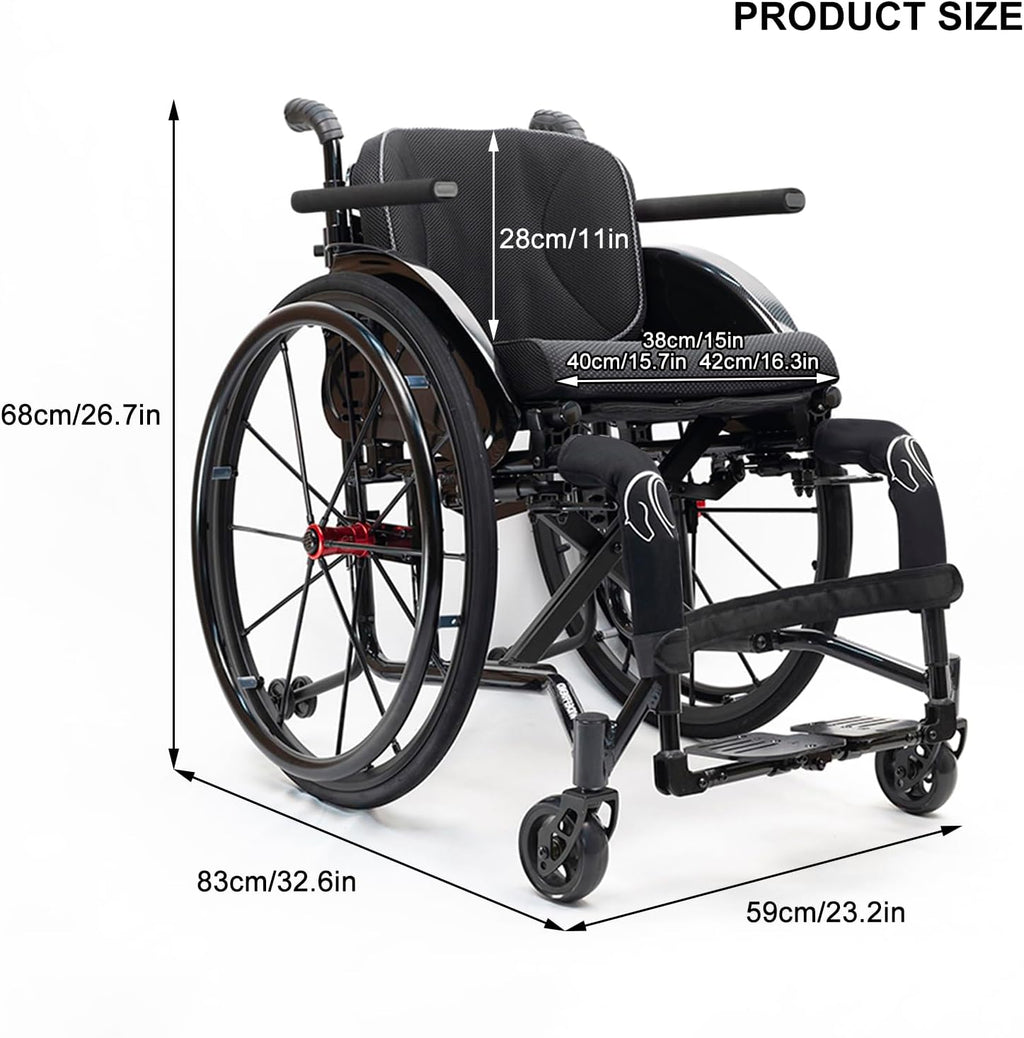 Folding Lightweight Sports Wheelchair,Foldable Wheelchair,Transport Wheelchair,Aluminum Alloy Wheelchair,Portable Wheelchairs,Anti-Tip Wheels Wheelchair,with Handbrakes Handrail(Green,42cm/16.5in)