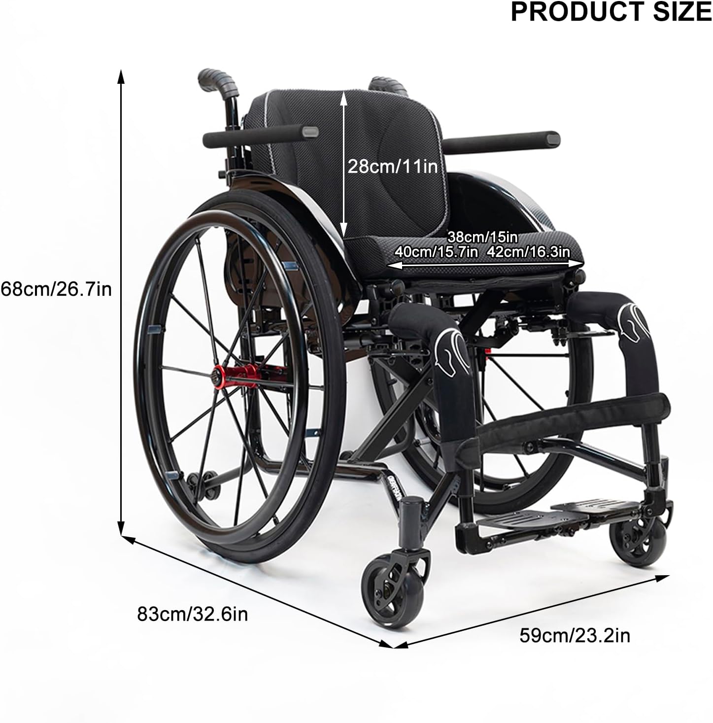 Folding Lightweight Sports Wheelchair,Foldable Wheelchair,Transport Wheelchair,Aluminum Alloy Wheelchair,Portable Wheelchairs,Anti-Tip Wheels Wheelchair,with Handbrakes Handrail(Green,42cm/16.5in)