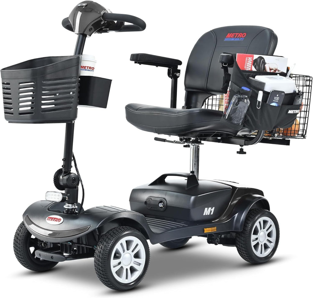 Mobility Scooter for Seniors and Adults M1 Gloss Black, 300W Motor, 9' Solid Tires, Foldable Heavy Duty Electric Scooter, Comfortable Adjustable Seat with 360° Rotation, Portable for Travel