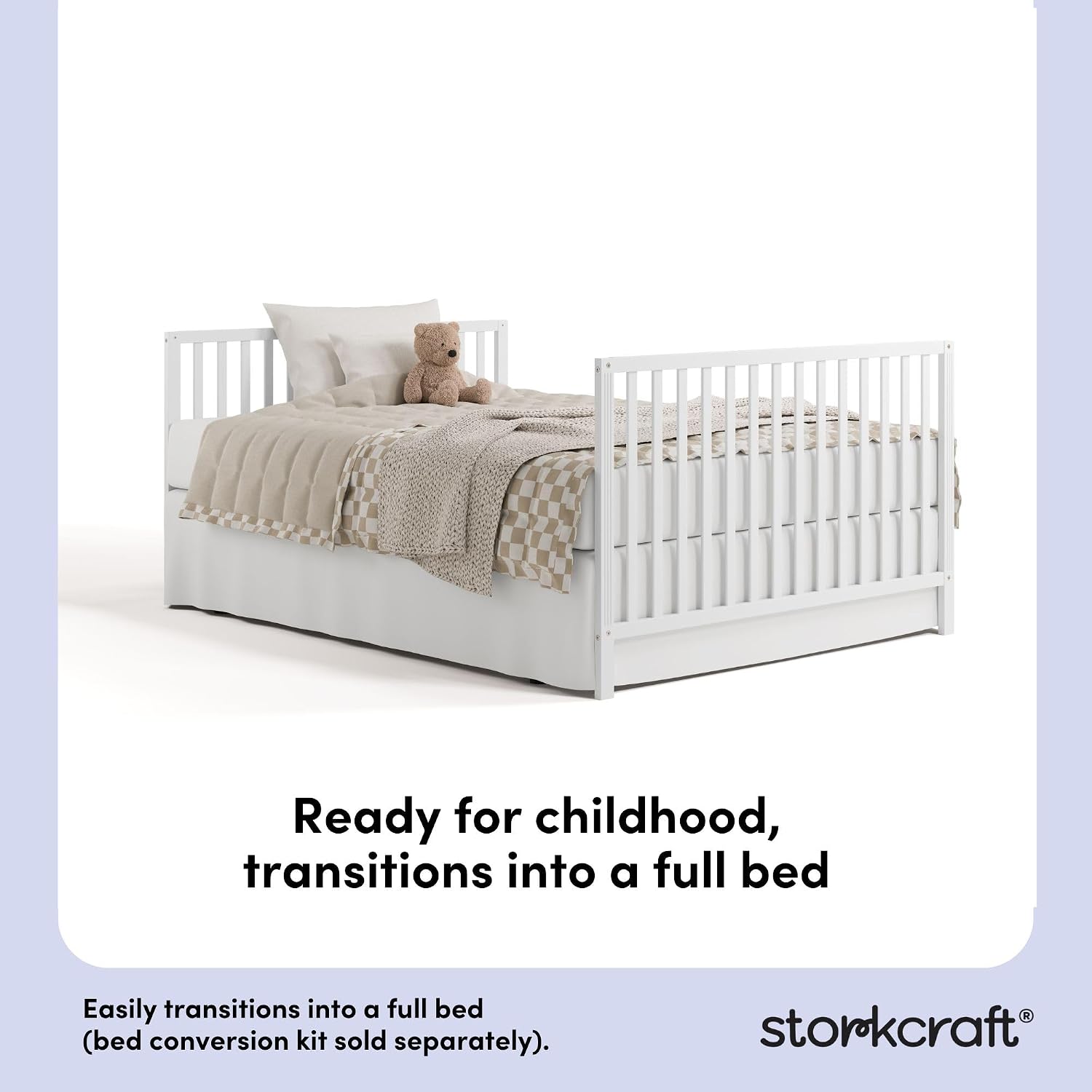 Storkcraft Morningside 5-in-1 Convertible Crib – GREENGUARD Gold Certified, Fits Standard Crib Mattress, Converts to Toddler Bed, Daybed and Full Bed, 4 Adjustable Mattress Heights (White)