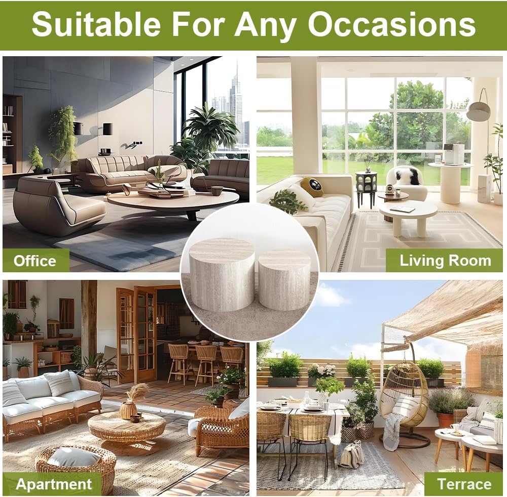 Round Nesting Coffee Tables Modern Travertine Coffee Table Small Round Coffee Tables Circular Side Table Accent End Table Nested Coffee Table Set for Living Room (Travertine B)