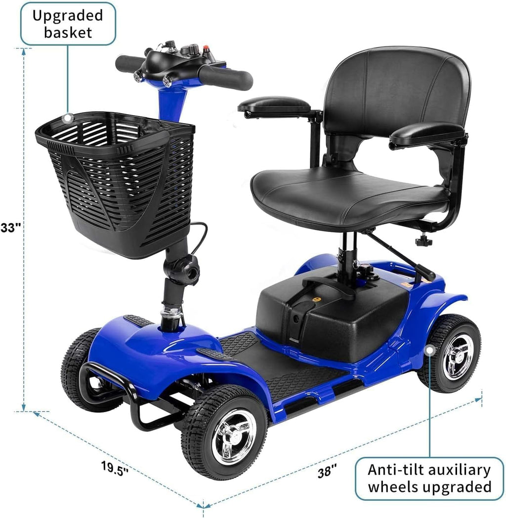 FERBAM 4 Wheel Mobility Scooter, Electric Power Mobile Wheelchair for Seniors Adult with Lights Collapsible and Compact Duty Travel Scooter w/Basket and Extended Battery Blue 1.0 Count