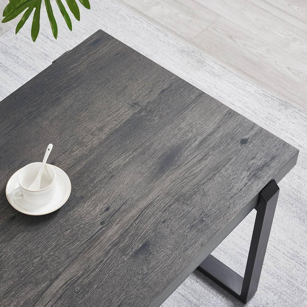EXCEFUR Modern Coffee Table, Rustic Wood and Metal Center Table, Rectangle Cocktail Tea Table for Living Room, Grey, 44 Inch