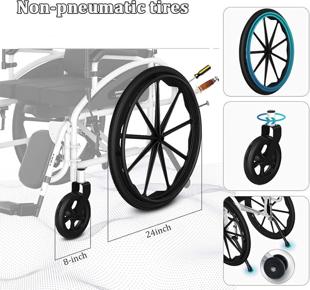Full Reclining Wheelchair with High Back & Removable Headrest, Lightweight Foldable Manual Wheelchairs with Elevating Leg Rests, Fully Tiltable Scooter for The Disabled with Toilet, 18.5' Seat