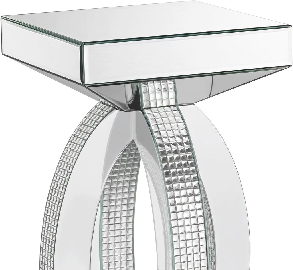 Silver Mirrored End Table with Crystal Inlay, Modern Side Accent Table, Small Mirrored Coffee Table for Living Room, Bedroom 12'x12'x24'