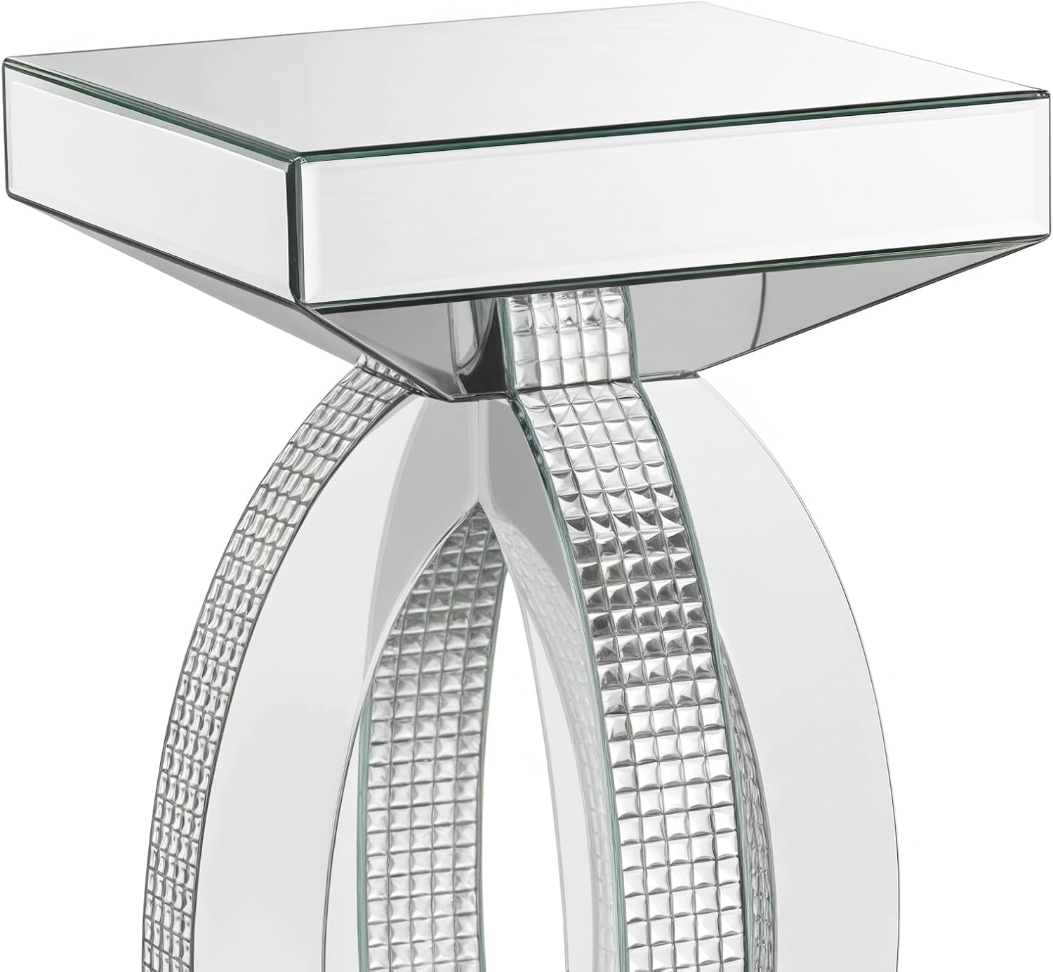 Silver Mirrored End Table with Crystal Inlay, Modern Side Accent Table, Small Mirrored Coffee Table for Living Room, Bedroom 12'x12'x24'