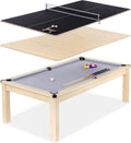GoSports 3 in 1 Pool, Dining, & Table Tennis Combo Table and Storage Benches - 7 ft or 8 ft - Convertible Billiards and Table Tennis with Accessories